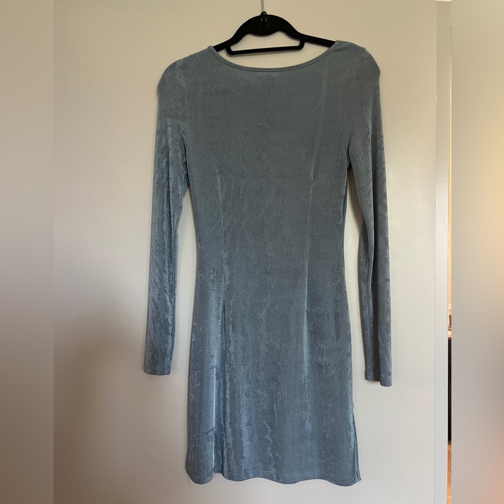 Elegant Blueish Gray Long Sleeve Dress